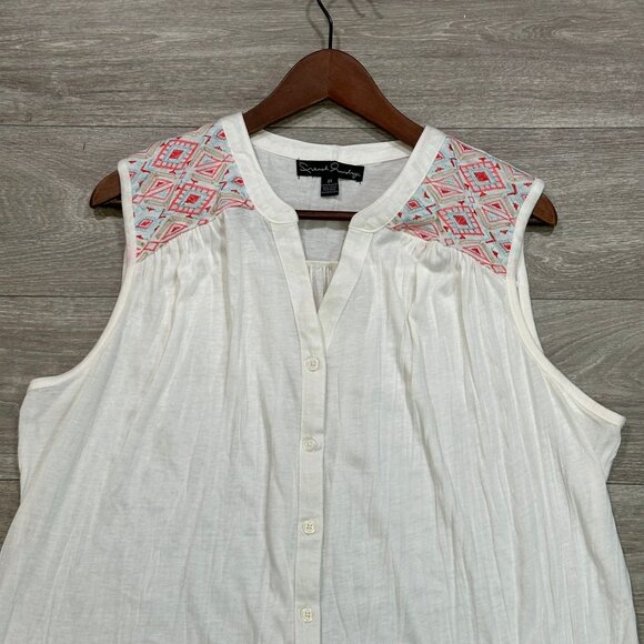 French Laundry White Tops Embroidered Blouse duck-egg tunic 2X - Picture 3 of 6